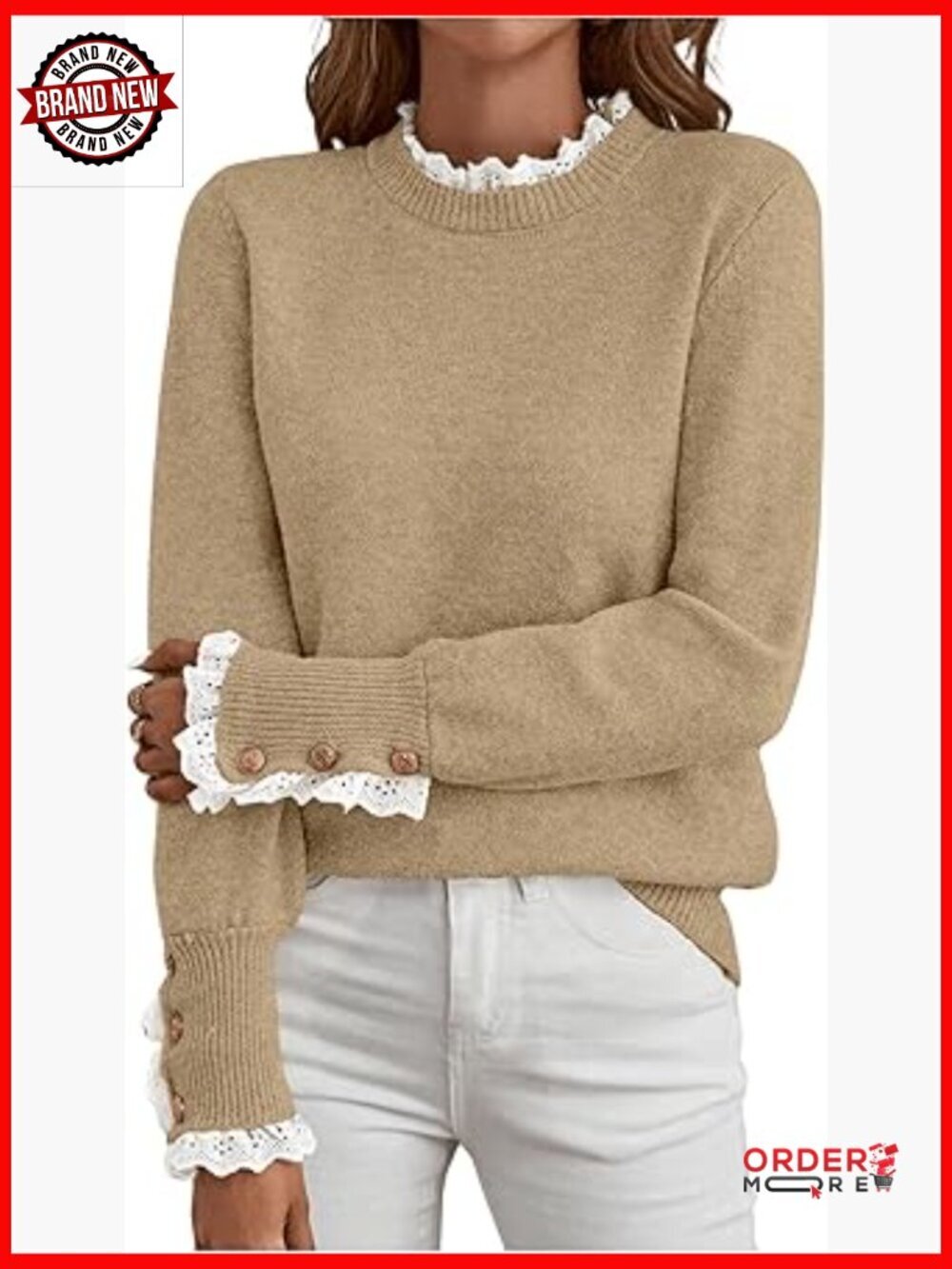 Lace Peplum Mock Neck Cozy Sweater Pullover